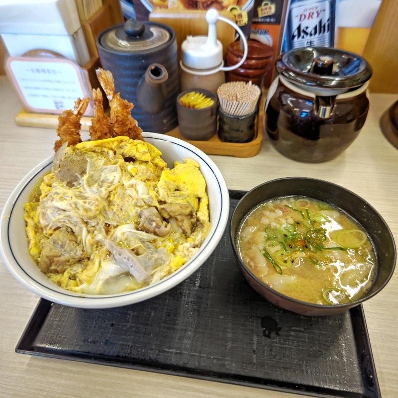 海老タレカツと親子丼の合い盛り丼＋豚汁(小)(かつや横浜日野店)