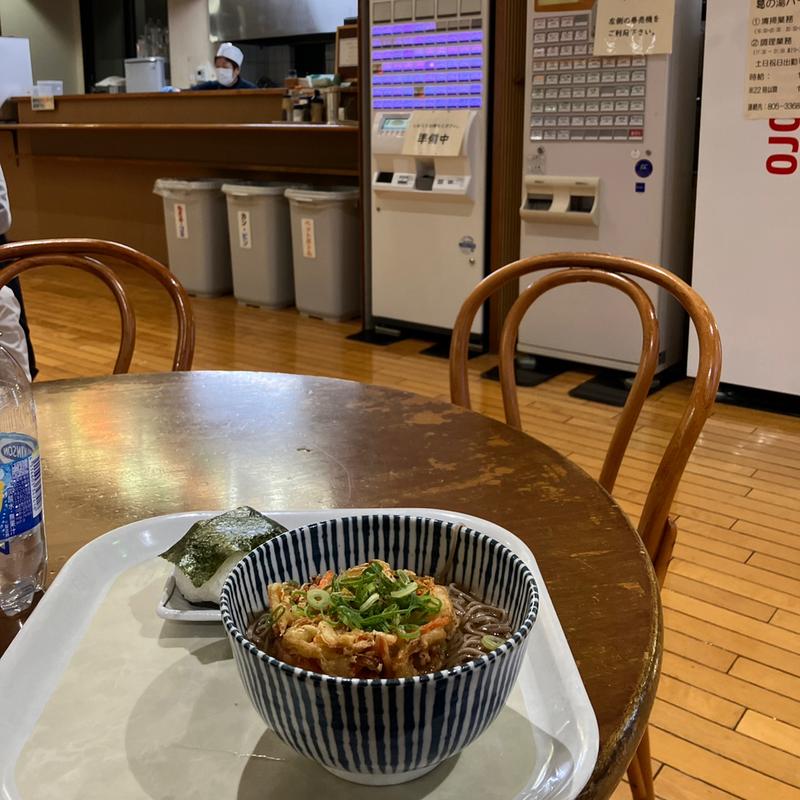 かき揚げそば+おにぎり(葛の湯 )