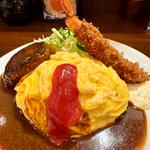 オムライスハンバーグエビフライトッピング