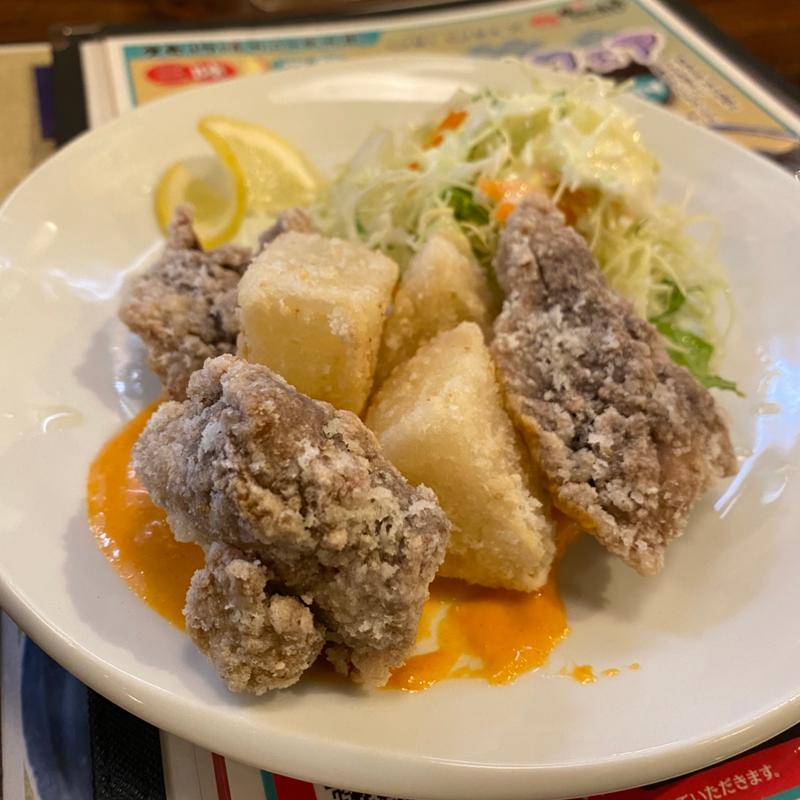 マグロと大根の竜田揚げ〜アイオリソース添え(博多めんちゃんこ亭箱崎店)