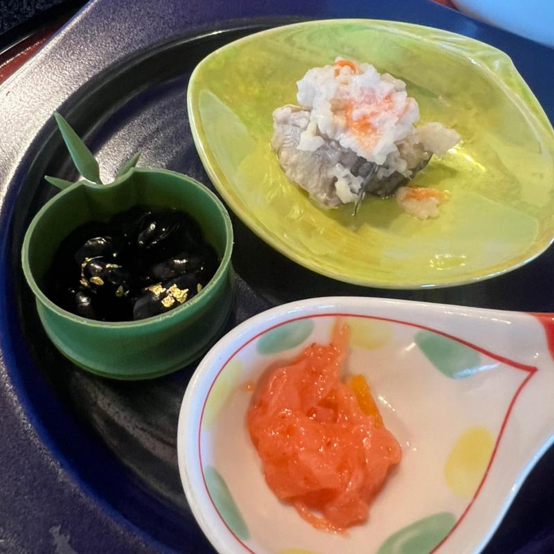 前菜(鰰寿司 帆立柚子明太 黒豆)(元湯雄山閣 )