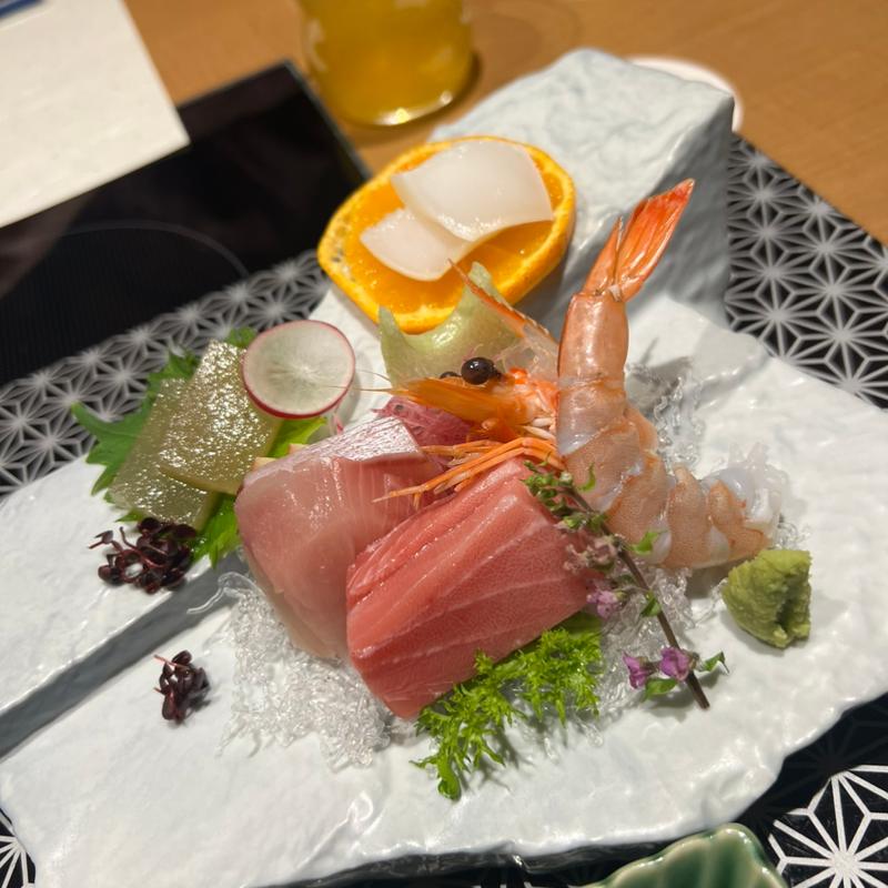 お造り 鰤 霜降り海老 紋甲烏賊 えご(コース料理)(稲住温泉 )