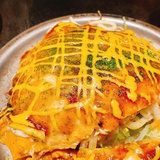 イカ天マスタードお好み焼き(広島鉄板焼き 万八 ベイシティ宇品)