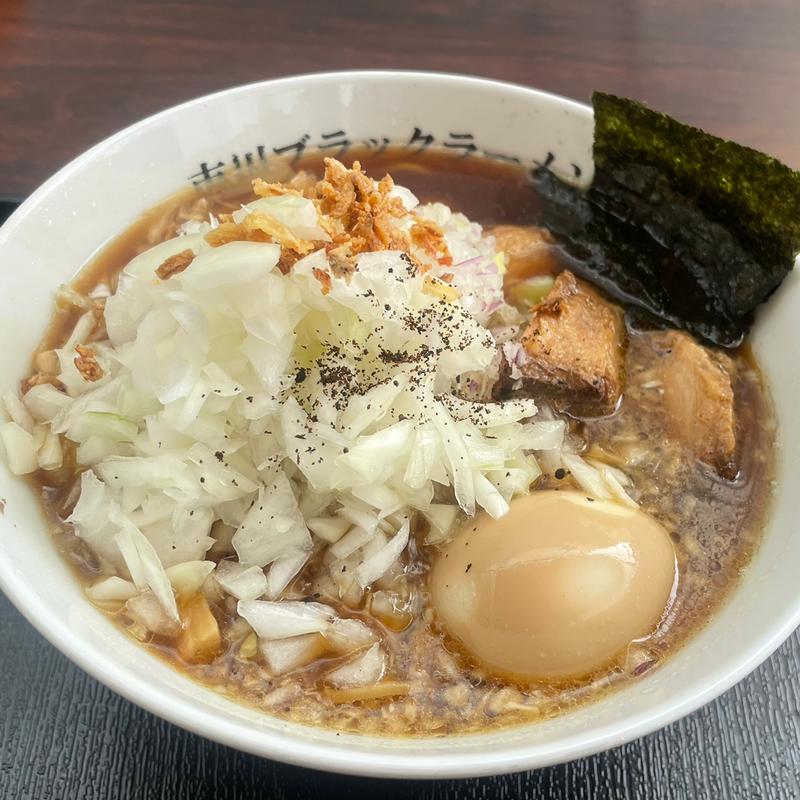 チャーシューメン味玉薬味トッピング(市川ブラックラーメン 林遊船)