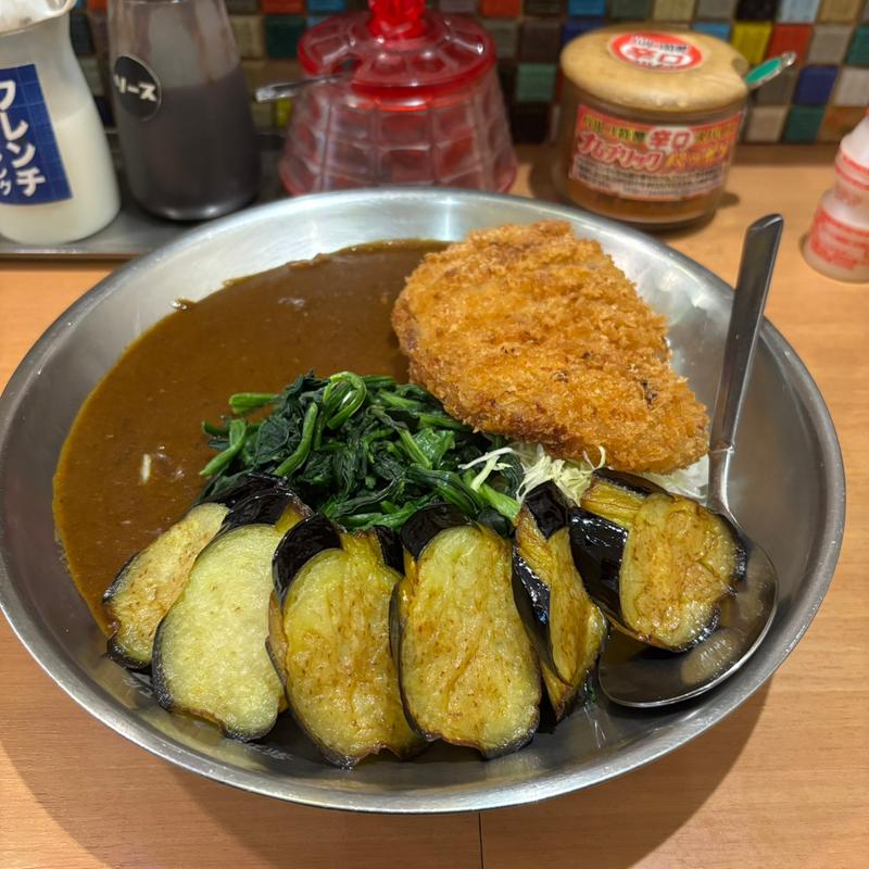 ロースカツカレー(揚げナス、ほうれん草)(パルコ )