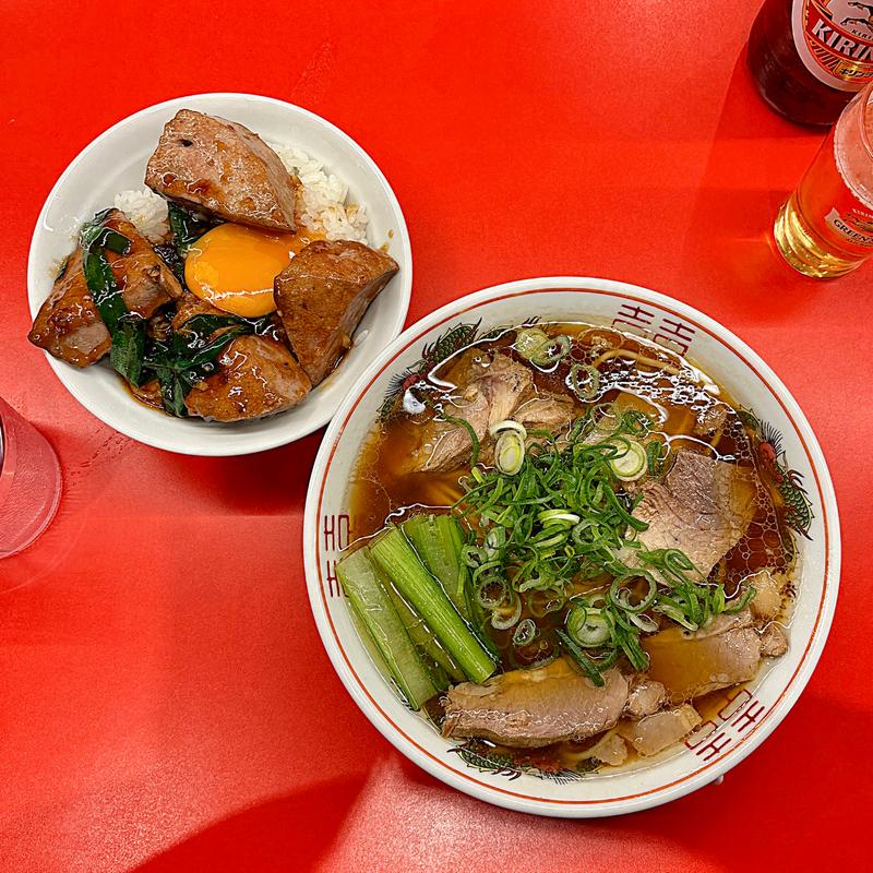 中華そば＋純レバ丼(レバニラ中華 満腹)