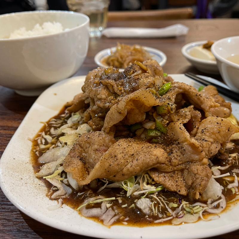 豚バラスライス黒胡椒定食　大盛り(創作中華 好吃)