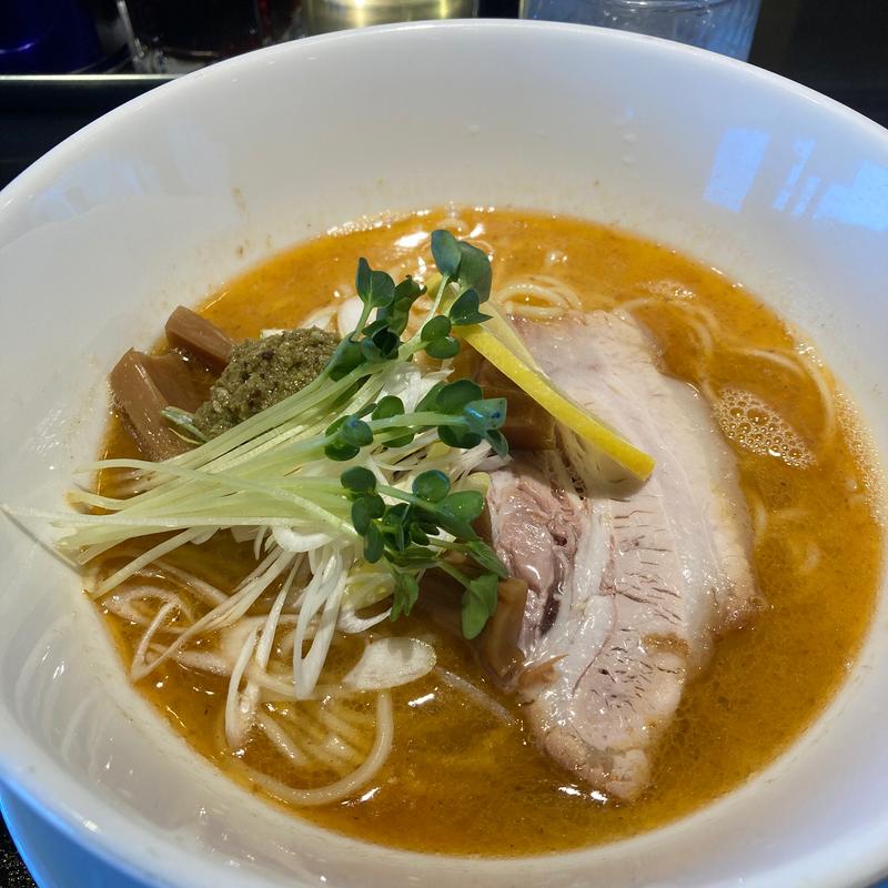 実山椒ジェノベーゼ海老塩ラーメン(柳麺まる重)