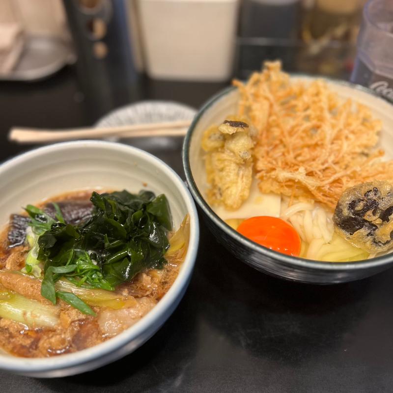 釜玉きのこ天ぷら肉汁うどん(肉汁うどん奥村 池袋店)