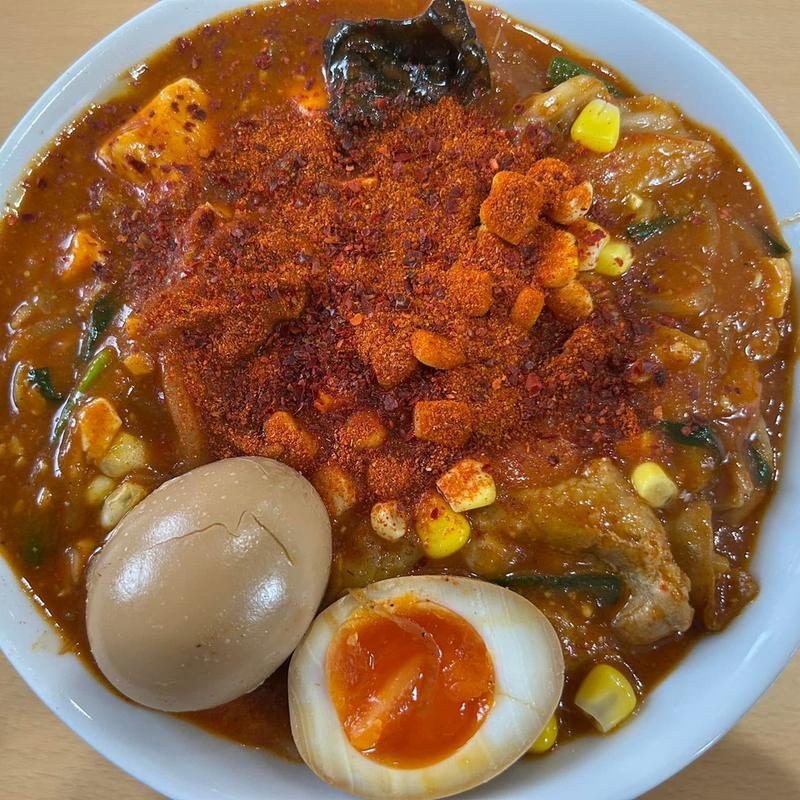 蒙武タンメン中込(太麺) 北極(激辛) 味玉(ラーメン直太郎)