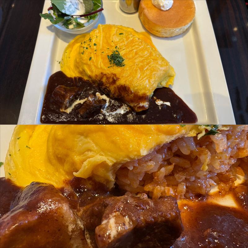 ビーフシチュー・オムライス&パンケーキ プレート(星乃珈琲店 横浜ハマボール店)