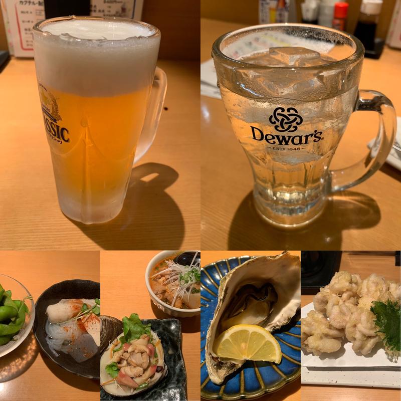 たち天ぷら、モツ煮込み、焼き牡蠣ほか(魚と肉と酒 はまの優しさ)