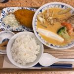 八丁味噌のビスク風豚汁定食+アジフライ(ごちとん OOTEMORI店)