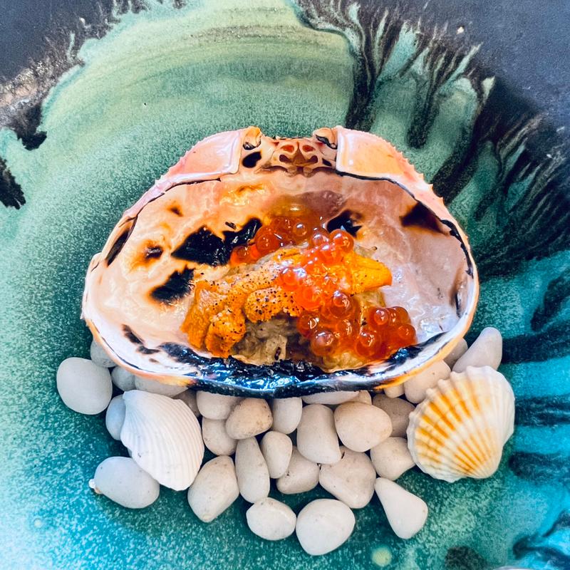 ランチコース　すわい蟹の甲羅焼き 炙り雲丹といくらをのせて(grasara グラサラ 神楽坂)