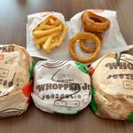チーズメキシカン アボカドワッパー 、スパイシーワッパー  、スモーキーBBQワッパー 、オニオンリング 、フレンチフライ (バーガーキング 錦糸町北口店)