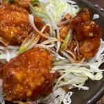 若鶏竜田揚げ定食（5個）チリソース(肉屋食堂　たけうち)