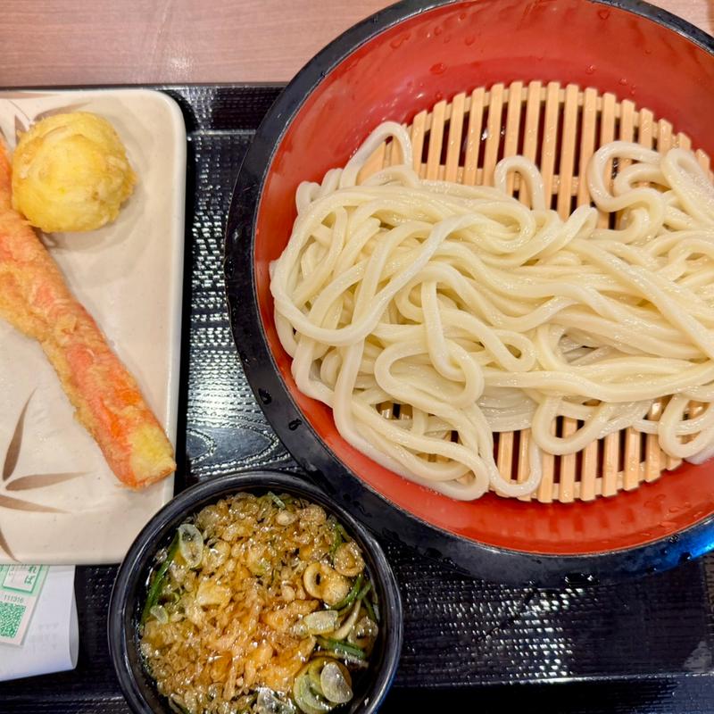 ざるうどん＋半熟玉子天＋カニカニ天(丸亀製麺羽生)