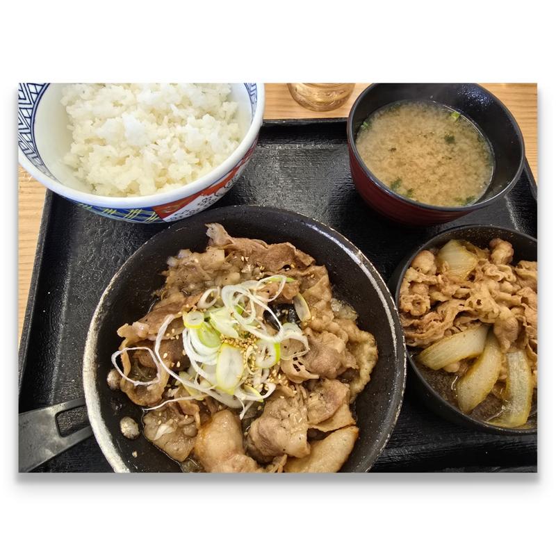 牛皿・ねぎ塩牛カルビ定食(吉野家 市川鬼高店)