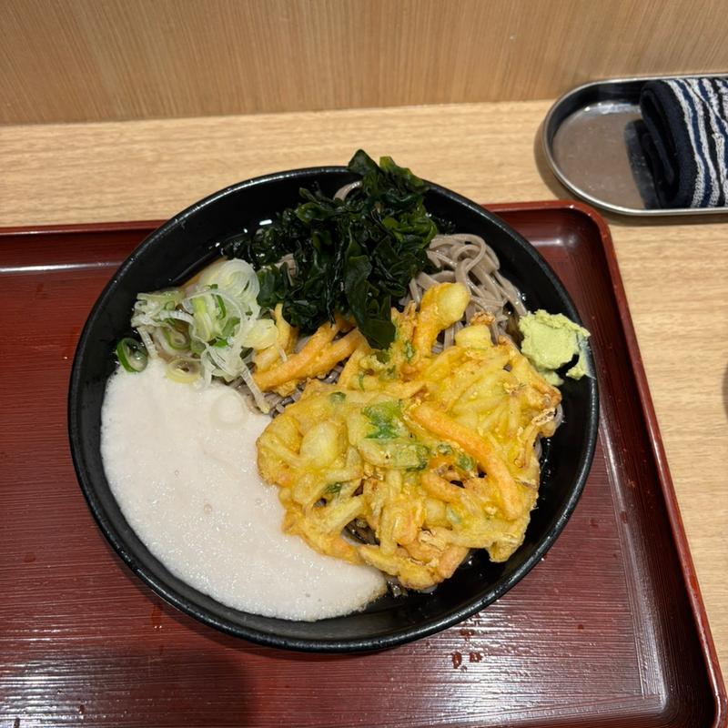 冷やしとろろ蕎麦　トッピングかき揚げ(やなぎ庵)