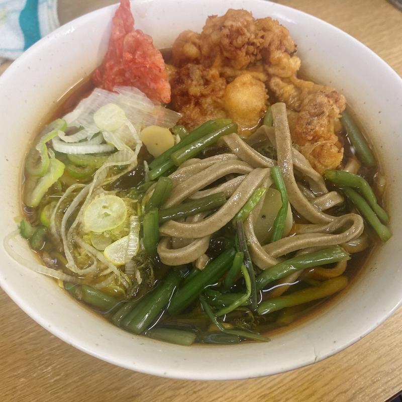 太そば　ゲソ天　紅生姜　山菜(一由そば )