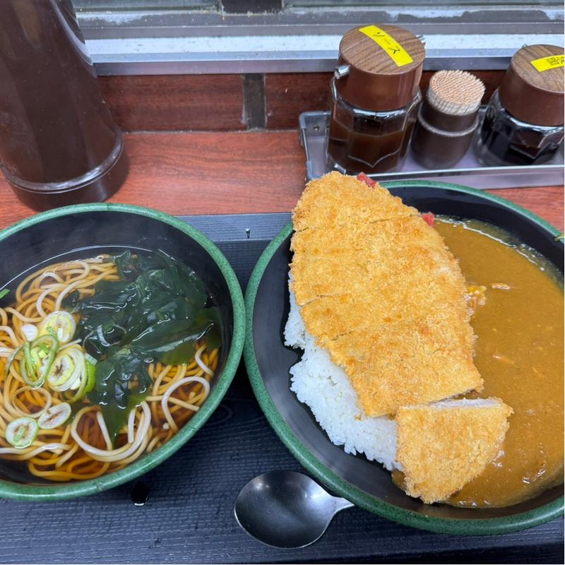 トンカツカレーセット(温かいそば)(そば処 新田毎)