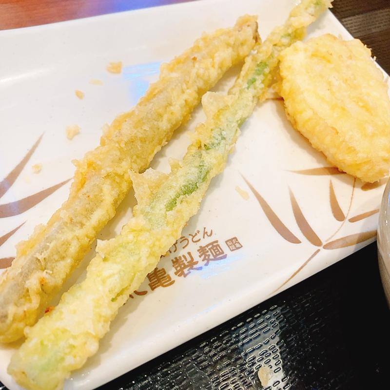 タケノコ、アスパラ、ゴボウの天ぷら(丸亀製麺広島長束)
