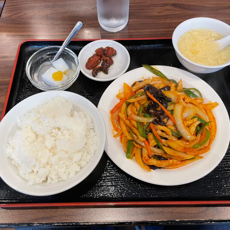豚肉細切り豆板醤炒め定食(絶品中華 100種類食べ飲み放題 華景園 かけいえん 川崎店 仲見世通り店前)