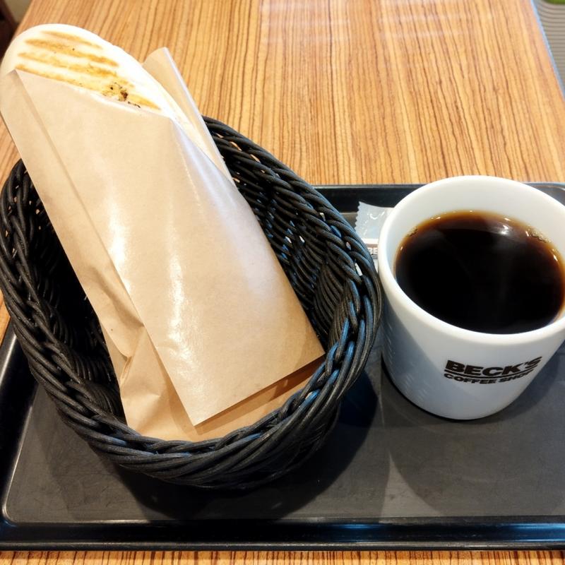 ハムたまごセット、アメリカンコーヒー(ベックスコーヒーショップ 亀有店)