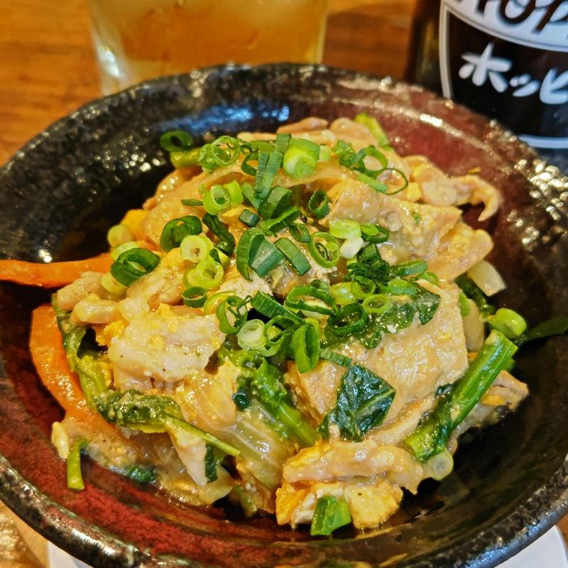豚肉と厚揚げ 菜の花のオイスター炒め(イザカヤ 山角)