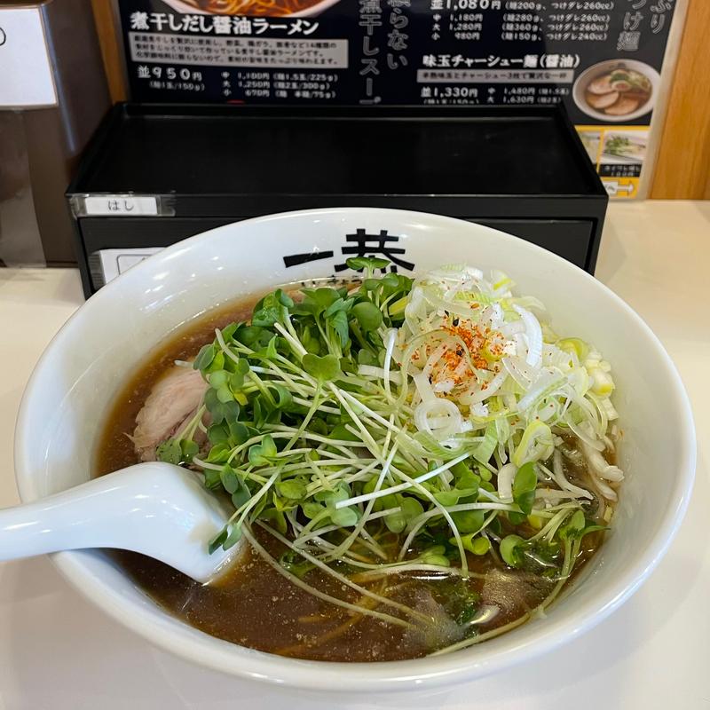 煮干しだし 醤油ラーメン ネギ増し 味付玉子 カイワレ増し(にぼしラーメン一恭)