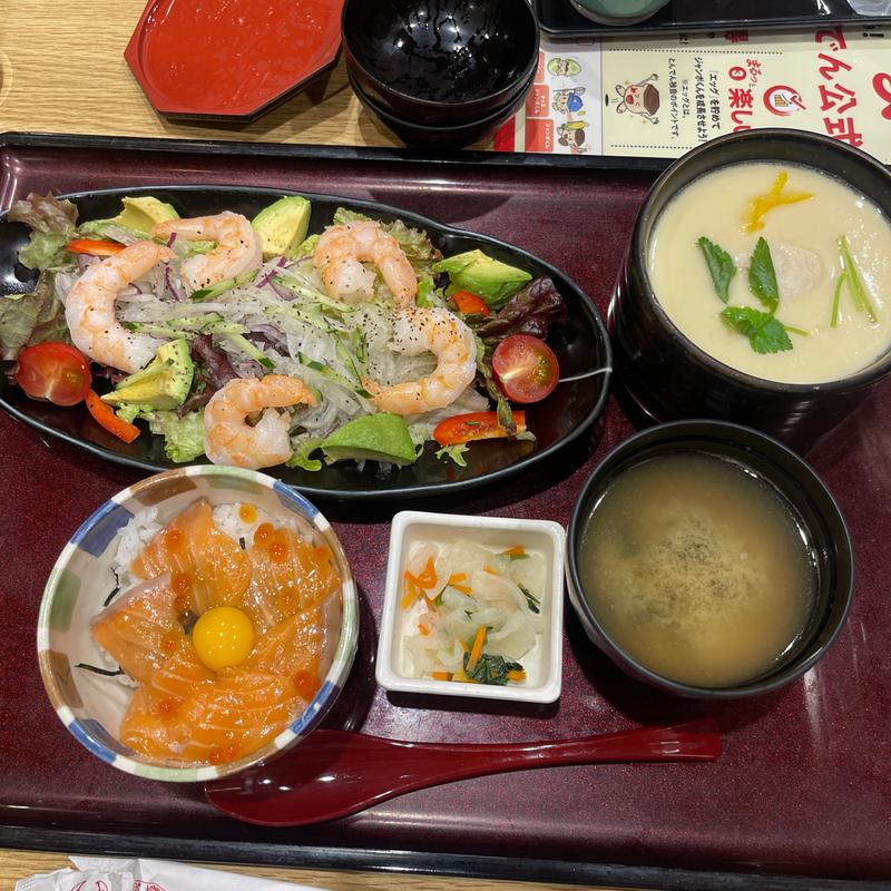 名物ジャンボ茶わんむし・ミニサーモン丼(北海道生まれ和食処とんでん 鶴ヶ島店)
