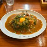 ヒレ豚カツカレー ほうれん草 生卵