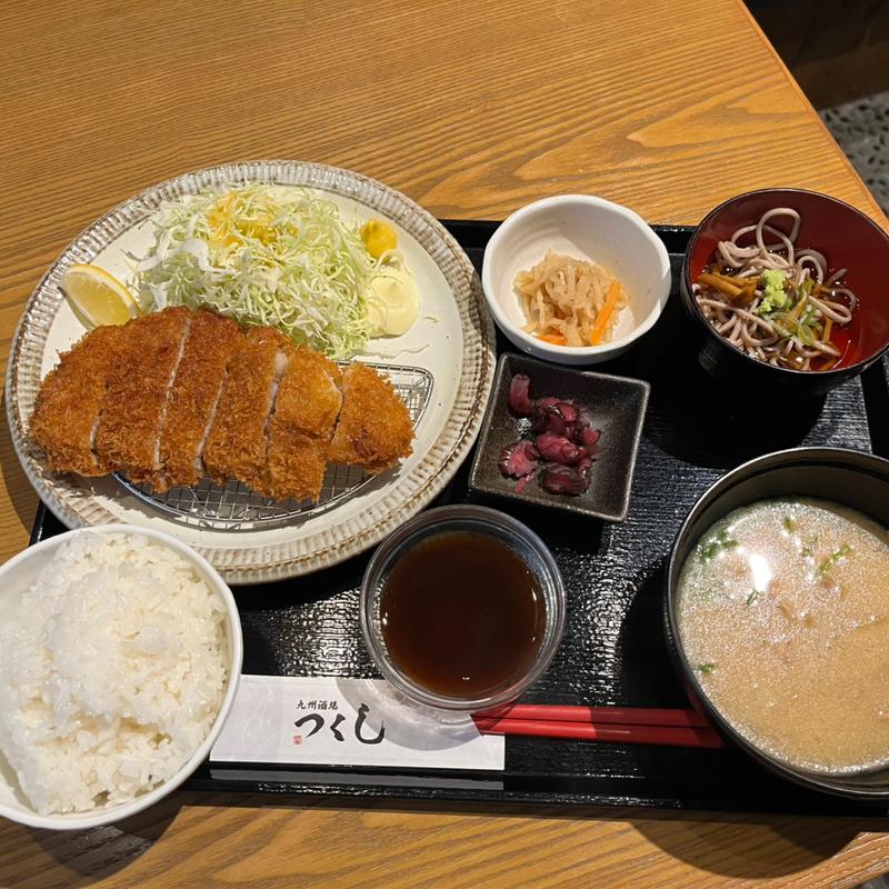 黒豚とんかつ御膳ミニそばセット(九州酒場 つくし ラ チッタデッラ)