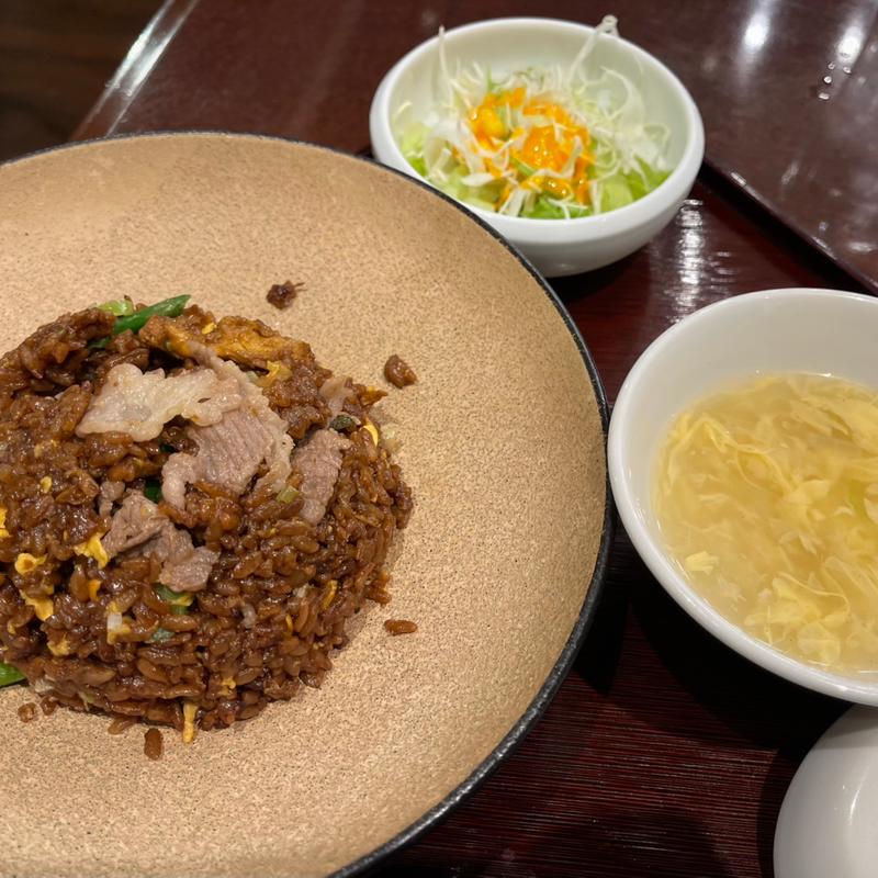 漢方牛とアスパラの黒炒飯セット(大連餃子基地 DALIAN六本木店)