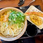釜揚げうどん汁無し大＋カニカマ天＋蓮根天
