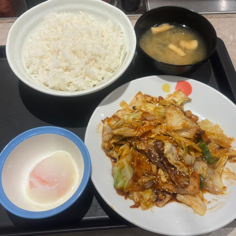 回鍋肉定食 半熟玉子(松屋 中野坂上店)