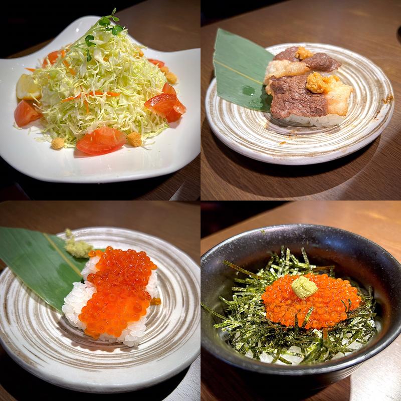 キャベツリー、山ワサビ 日高見牛寿司、いくら握り、いくら小丼(BLUSTA ORAMOO （ブルスタ オラムー）)