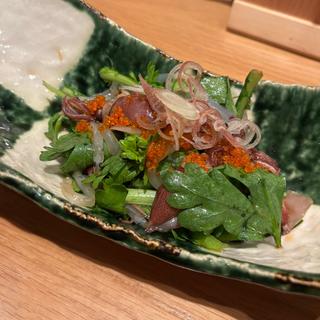 ホタルイカ・白魚・春菊和え(魚菜由良　雑魚亭)