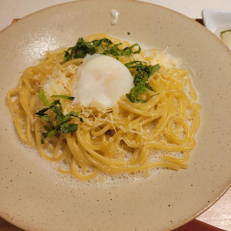 ぷちぷちたらこと特濃豆乳の｢黄金だし｣カルボナーラ(おだしもん サンシャインシティアルパ池袋店)