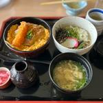 豚ロースえびのミックスかつ丼、山菜おろしそば定食