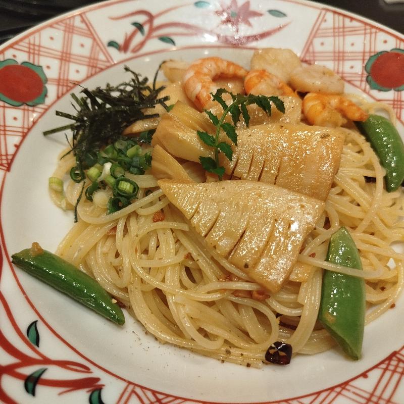 筍と海老と帆立のペペロンチーノ(洋麺屋五右衛門 東武船橋店)