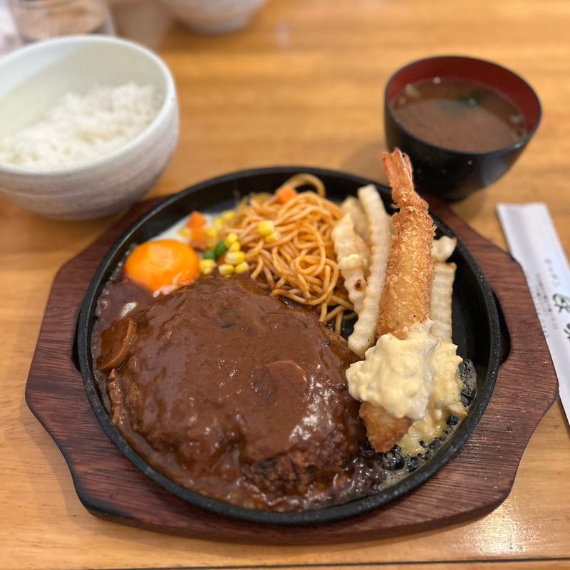 欧味風ハンバーグ定食(エビフライトッピング)(キッチン 欧味)