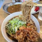 ジャンボゲソ天そば 大盛り春菊天ハーフ 牛蒡天 カレーライス