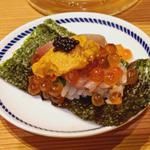 中とろ・塩雲丹・いくら・キャビアの超ご褒美包み(鮨・酒・肴 杉玉 大船)