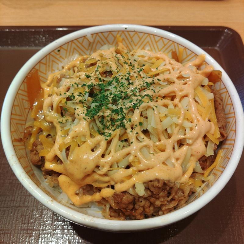 明太マヨチーズ牛丼(すき家 4号前沢店)
