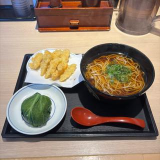 ごぼ天蕎麦と高菜におにぎり