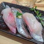 店長の三種盛(かんぱち・生いわし・ころ鯛)(神奈川回転寿司 二代目ぐるめ亭 港南台バーズ店)