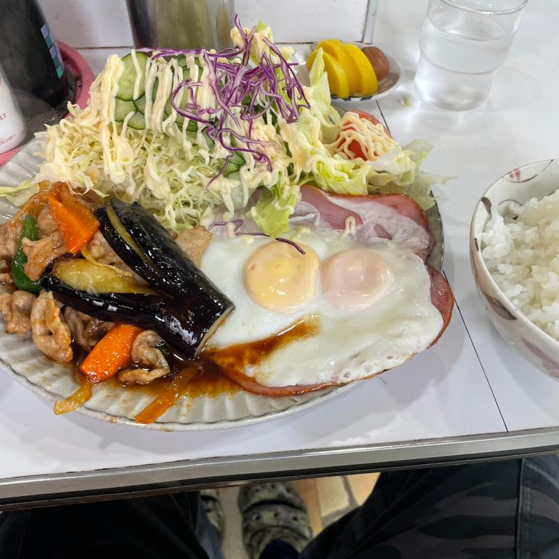 しょうが焼きハムエッグセット(中華.定食 丸新)