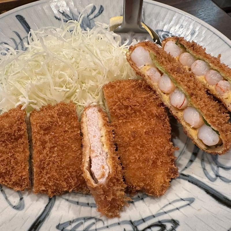 とんかつエビカツの盛合せ定食(手のべとんかつえびかつ 百年亭)