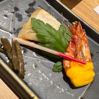 甘鯛味噌幽庵焼き 海老黄身焼き きゃら蕗(ことひら温泉 御宿 敷島館)